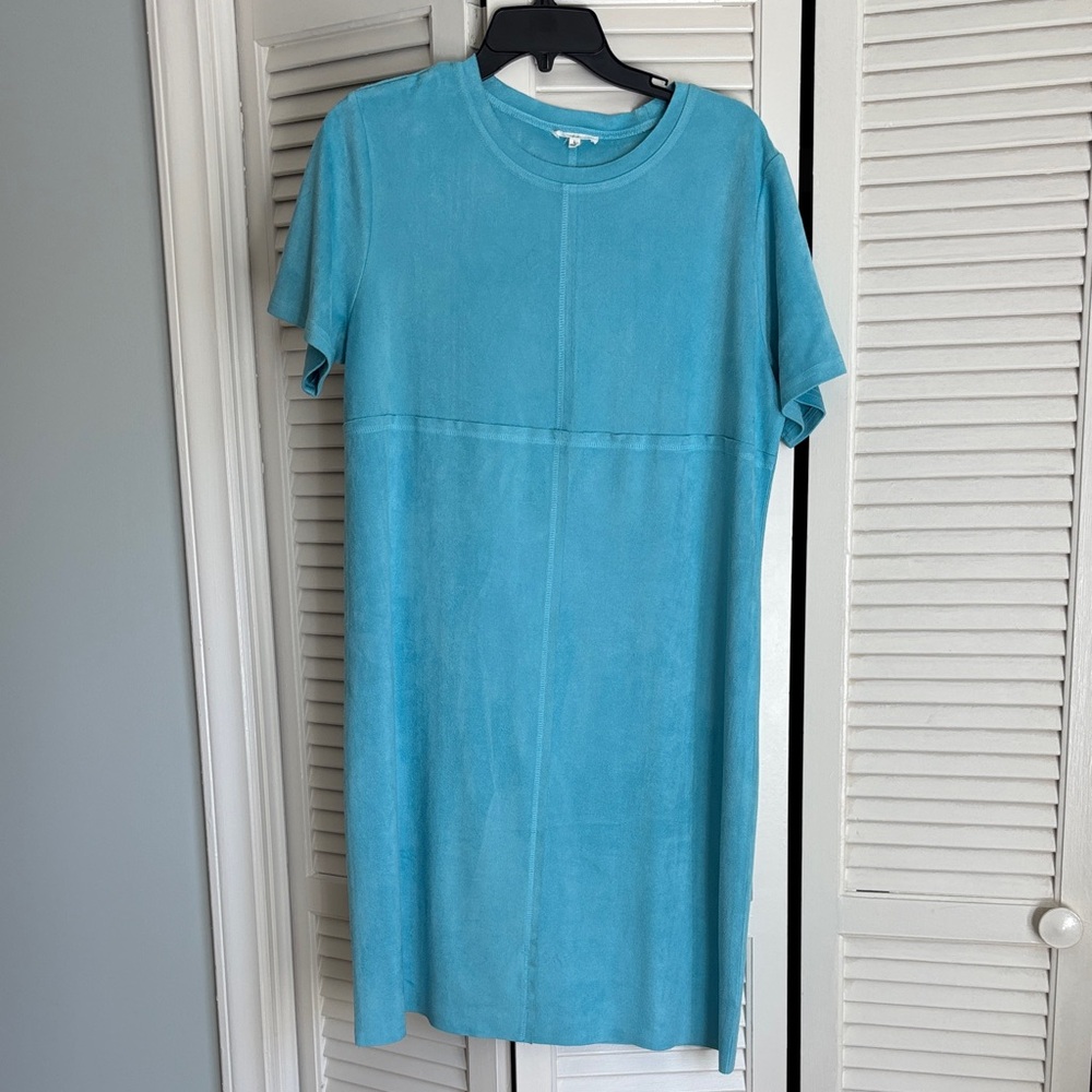 Ultra suede Aqua Blue Below the Knee Dress